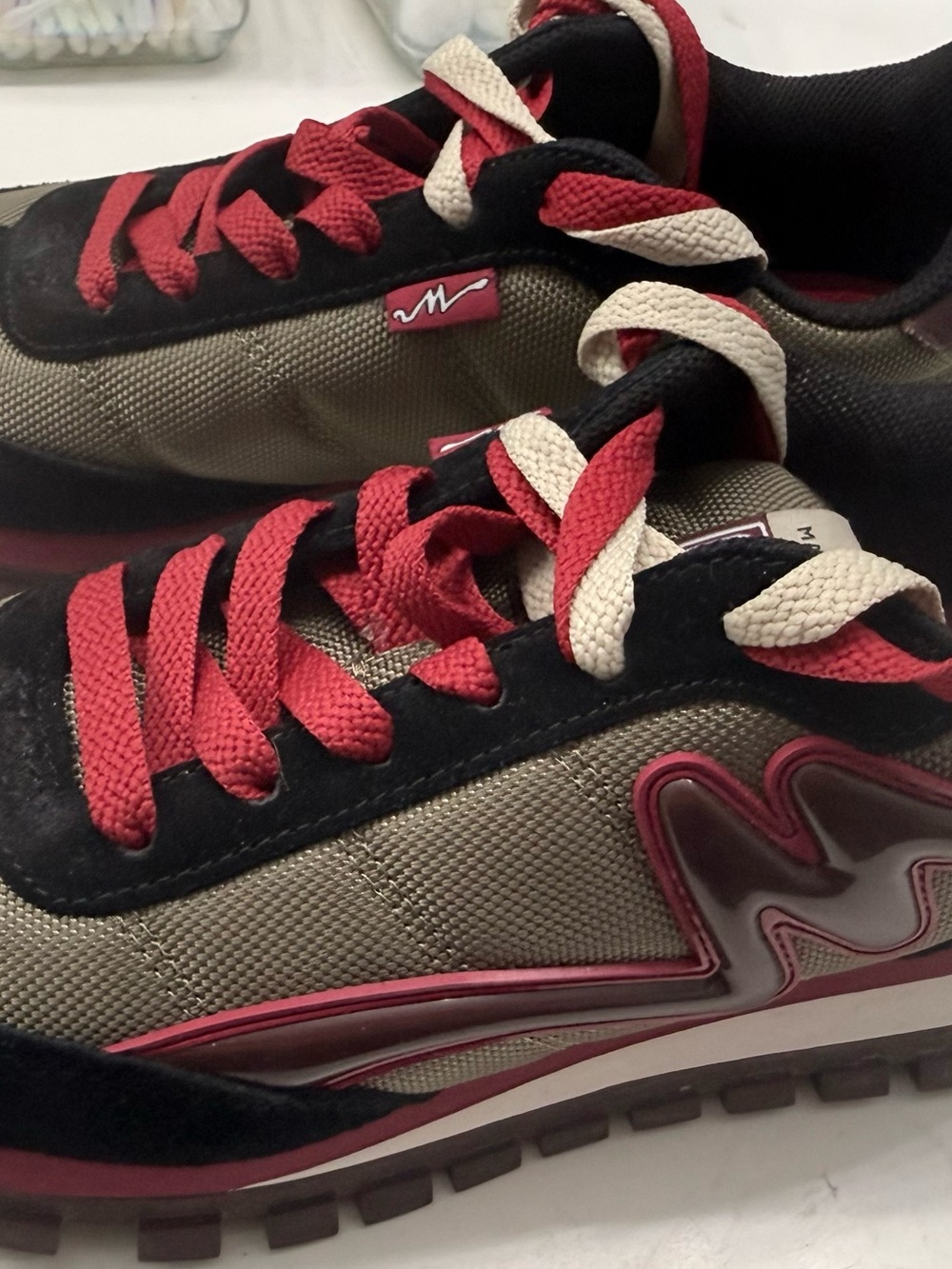 Marc Jacobs Olive Green, Red & Black Athletic Sneakers